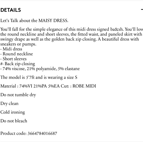 BA&SH black Maisy midi dress Size 1 (0-2) EUC - Picture 8 of 10